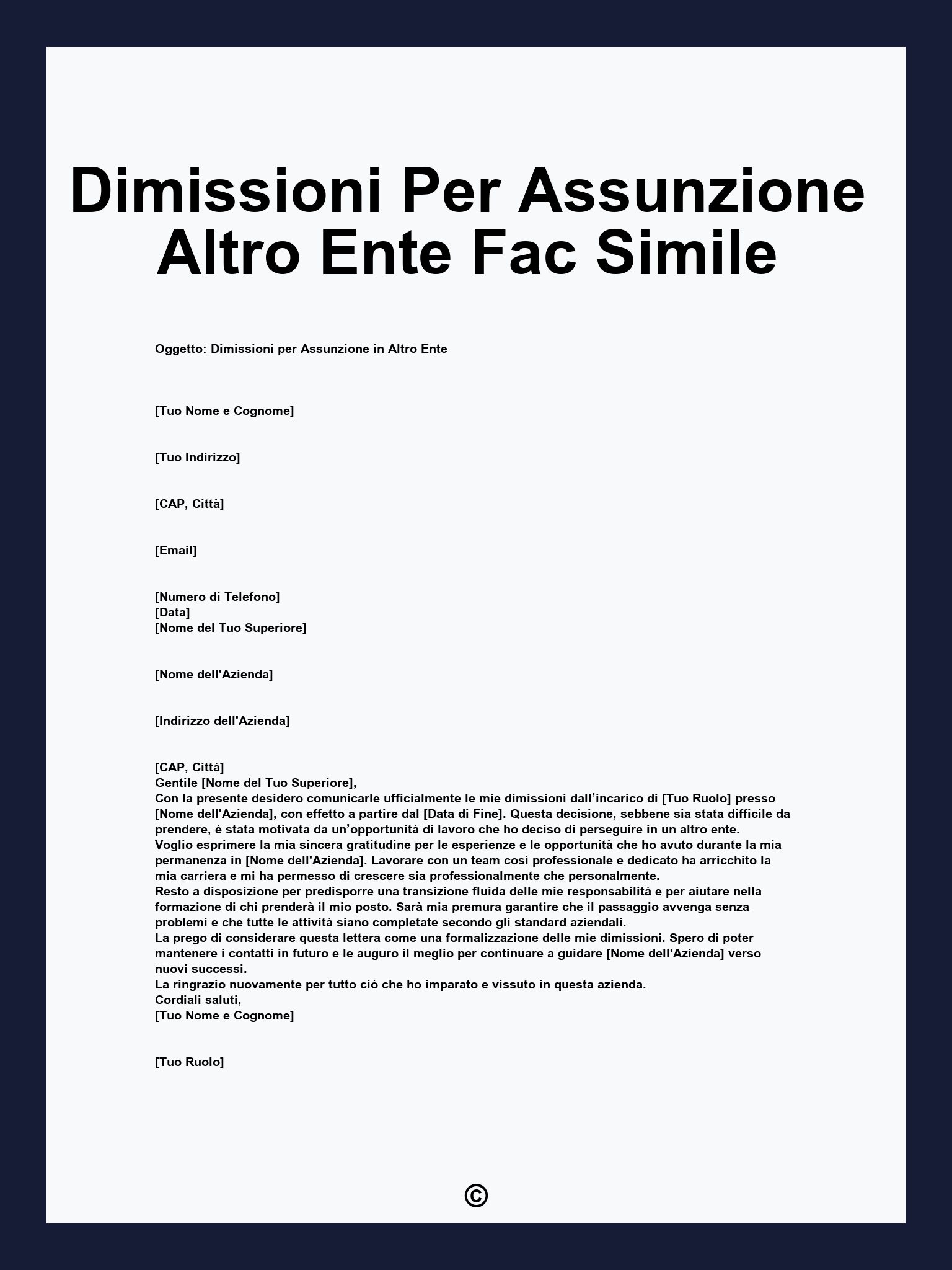 Dimissioni Per Assunzione Altro Ente Fac Simile