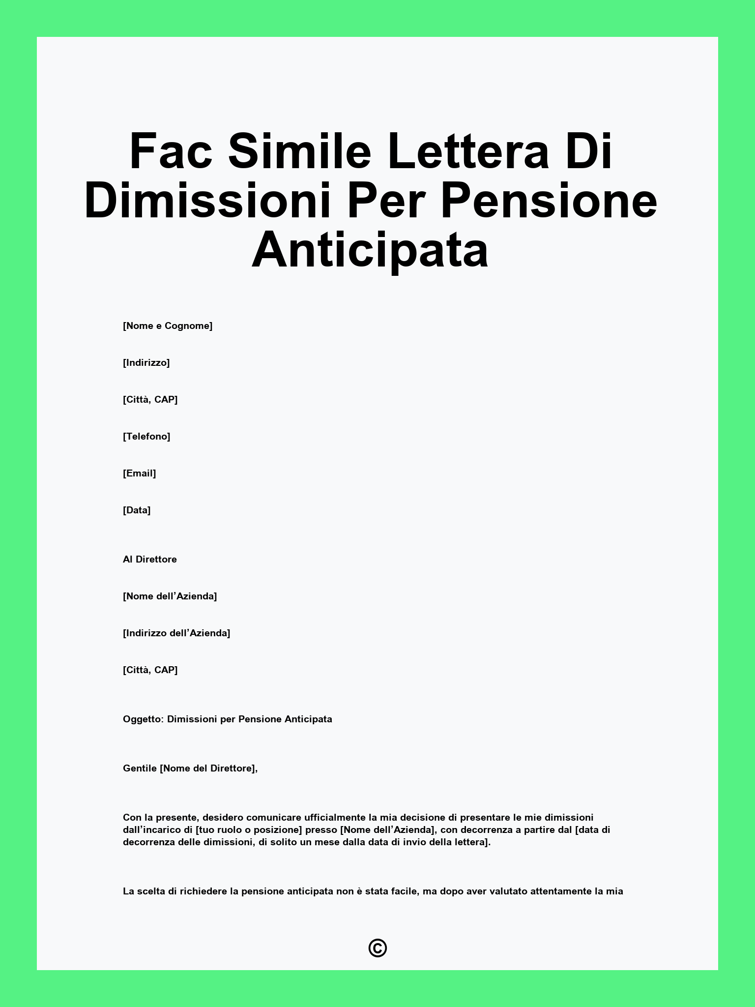 Fac Simile Lettera Di Dimissioni Per Pensione Anticipata