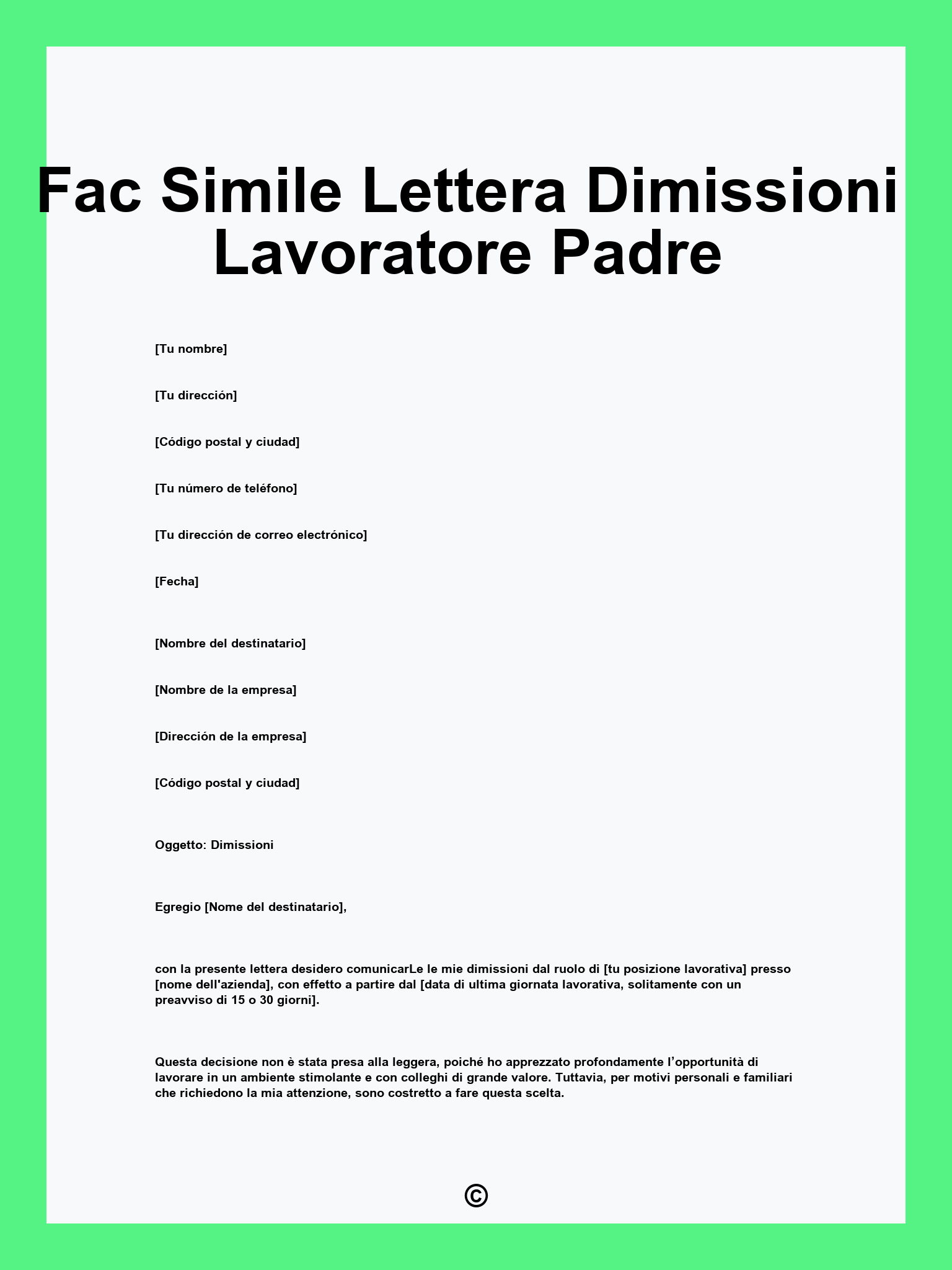 Fac Simile Lettera Dimissioni Lavoratore Padre