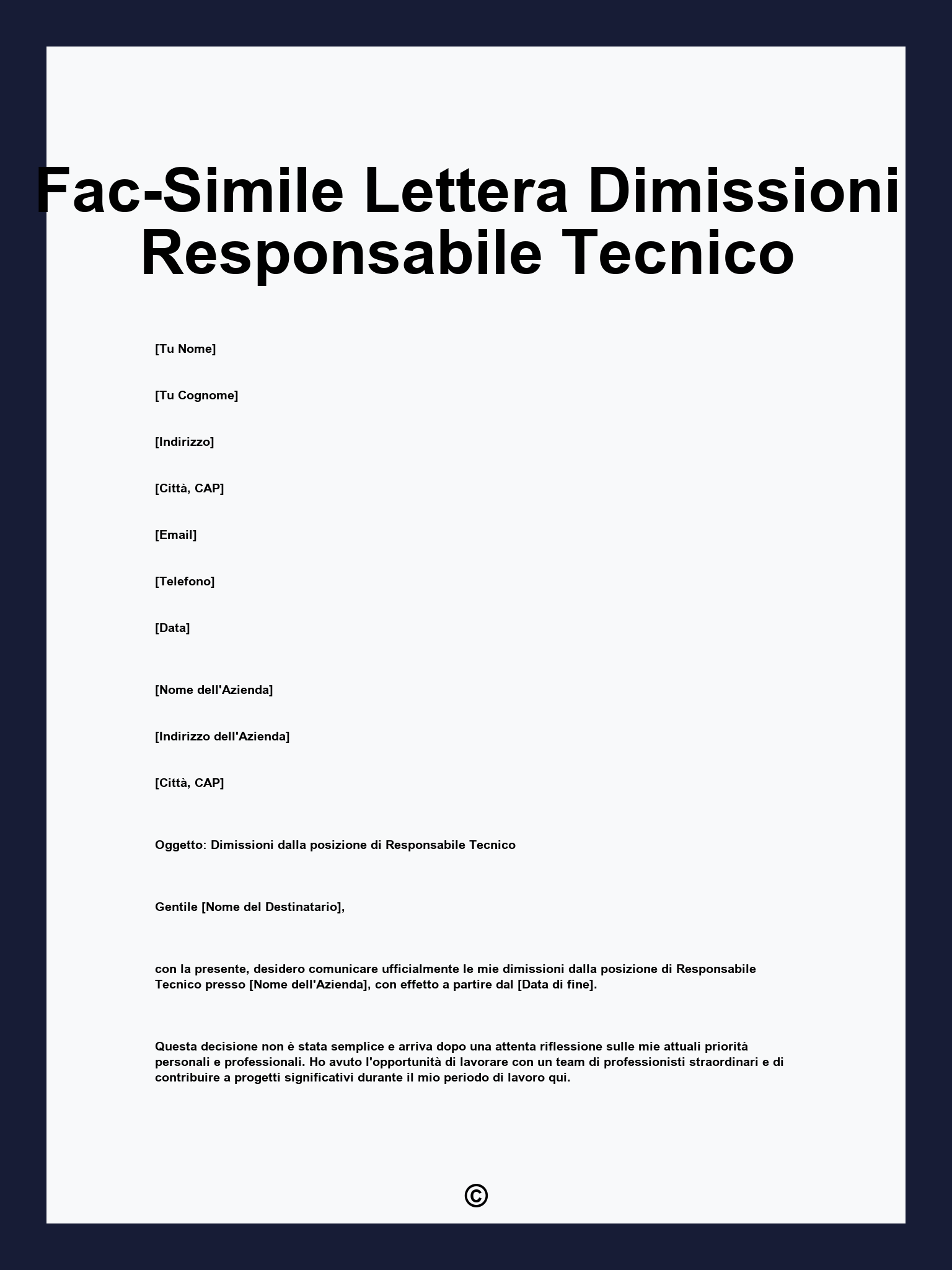 Fac-Simile Lettera Dimissioni Responsabile Tecnico