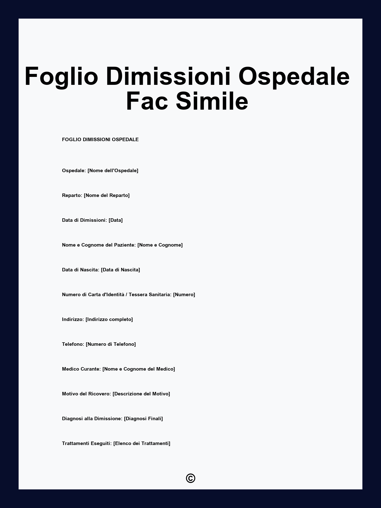 Foglio Dimissioni Ospedale Fac Simile