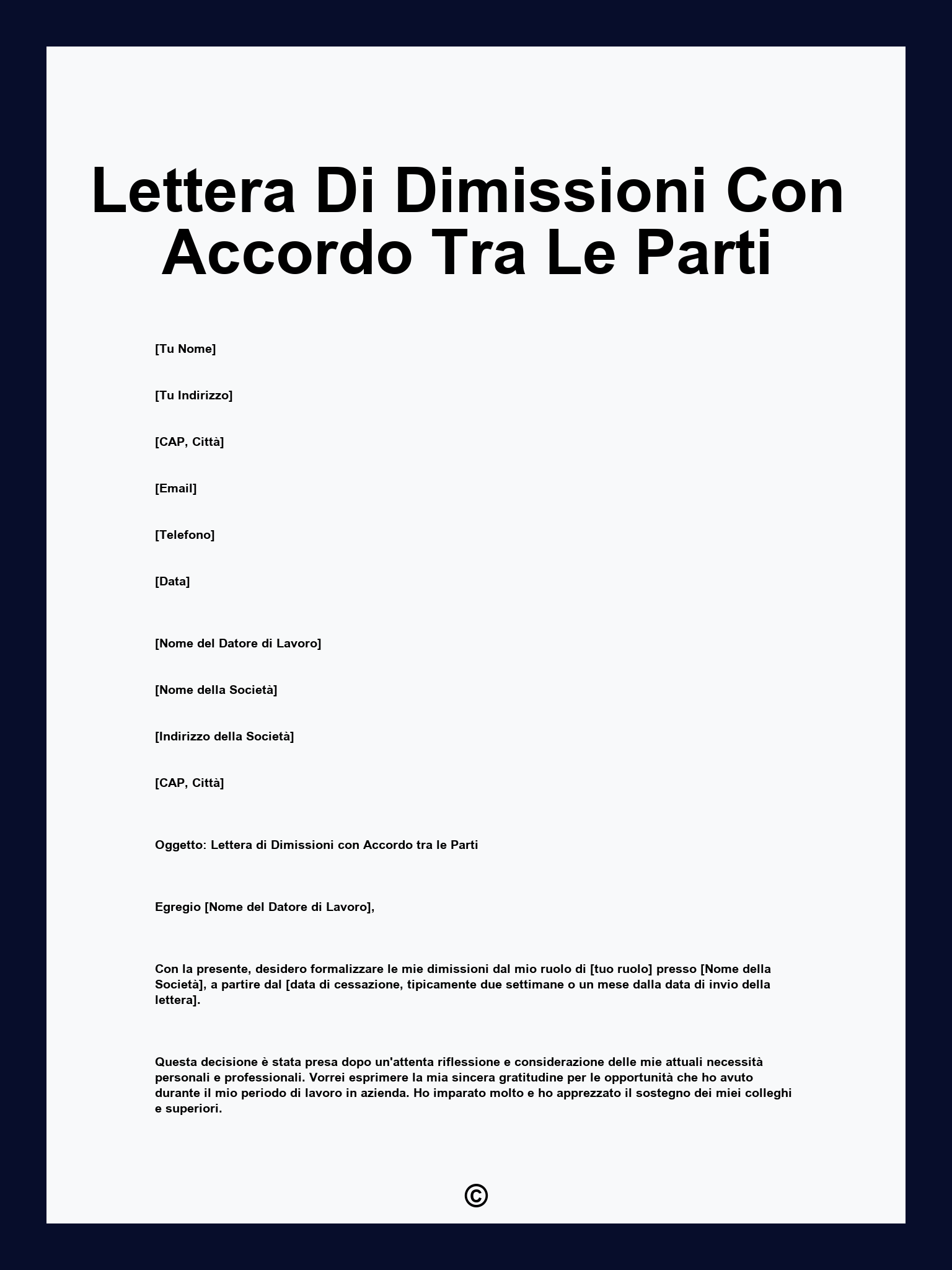 Lettera Di Dimissioni Con Accordo Tra Le Parti