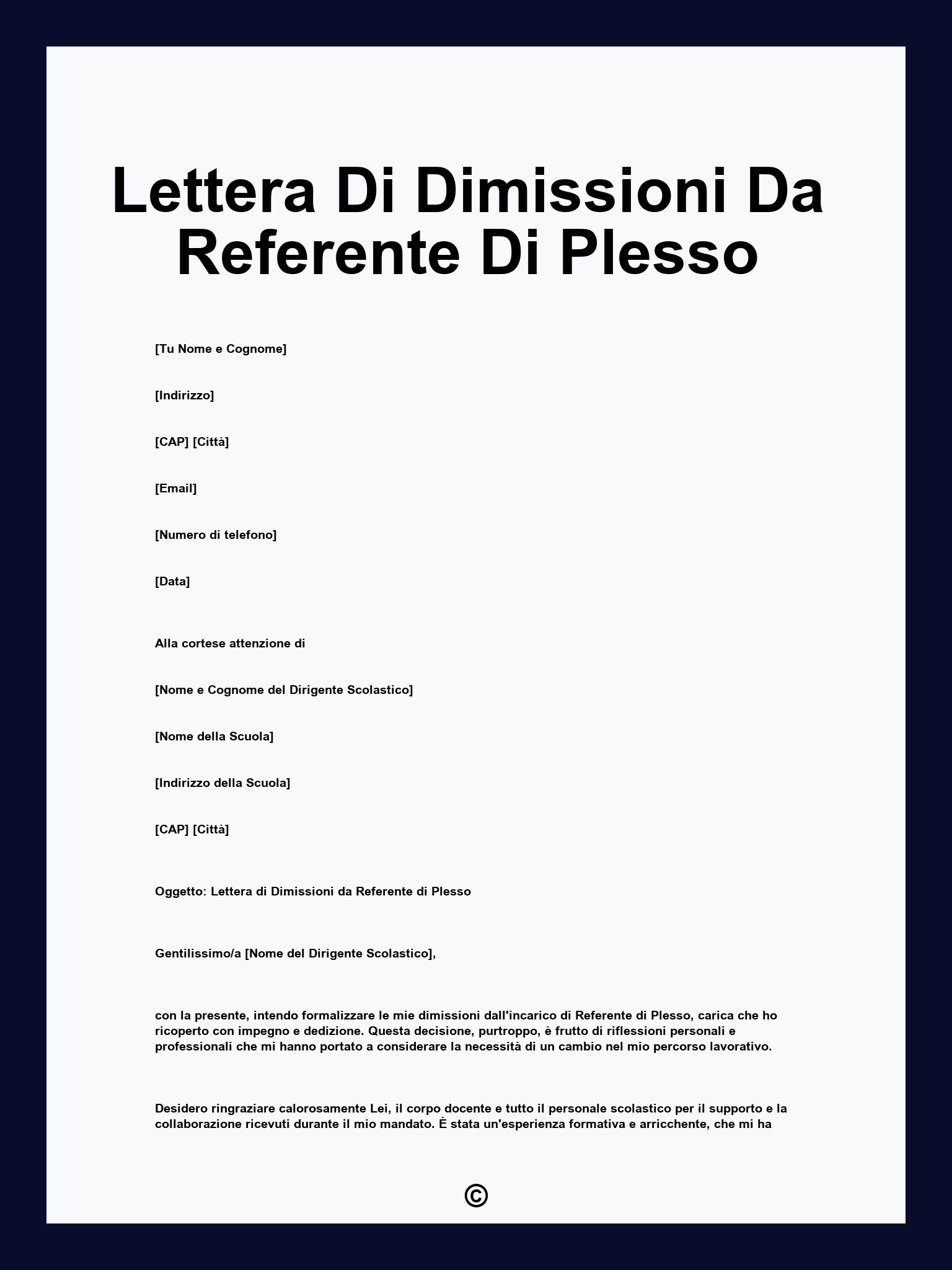 Lettera Di Dimissioni Da Referente Di Plesso