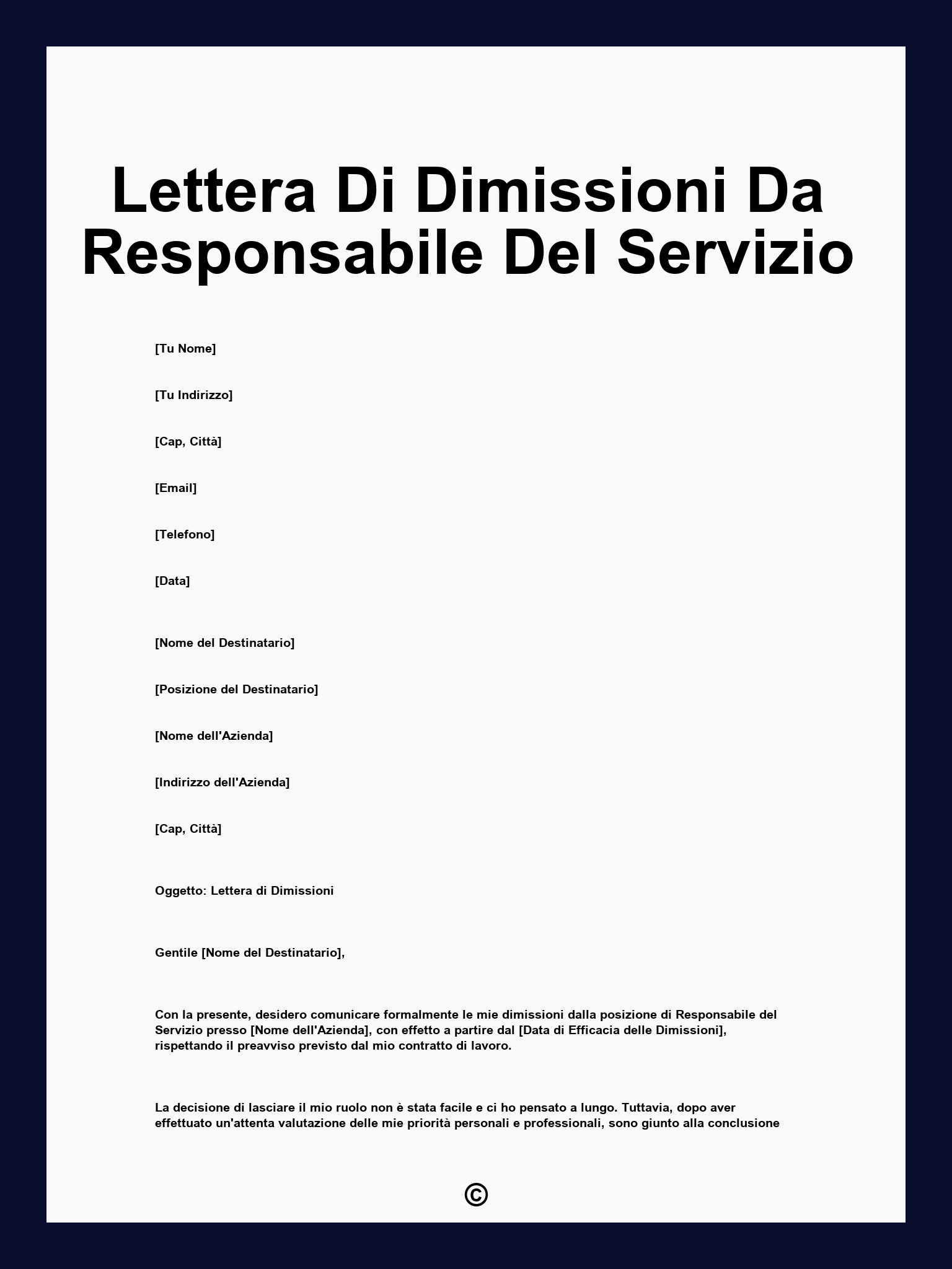 Lettera Di Dimissioni Da Responsabile Del Servizio