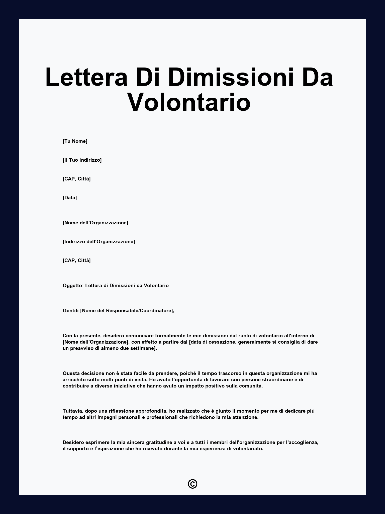 Lettera Di Dimissioni Da Volontario