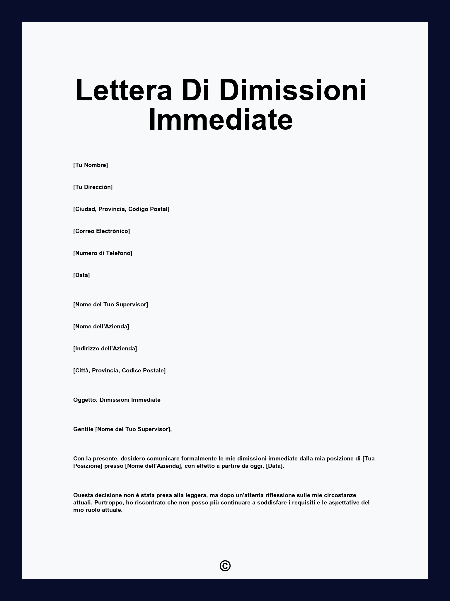 Lettera Di Dimissioni Immediate