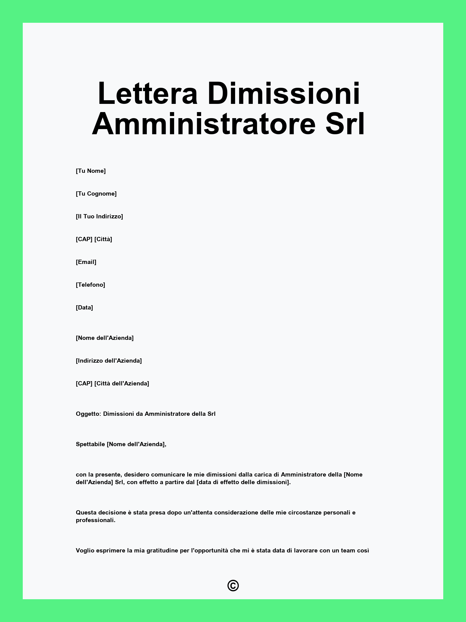 Lettera Dimissioni Amministratore Srl