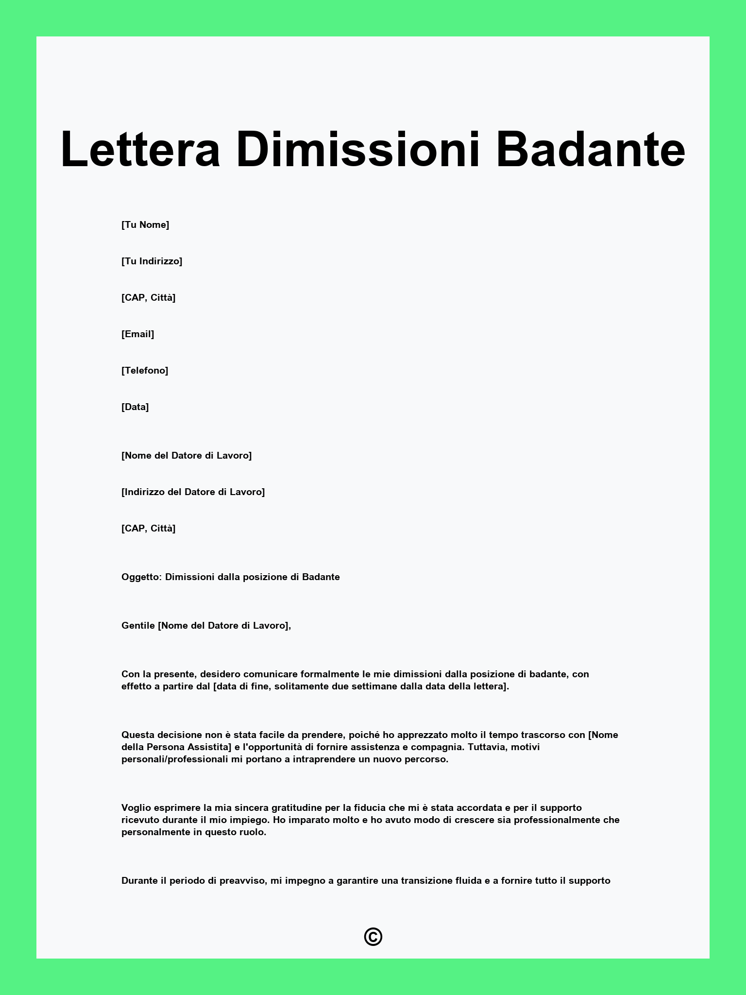 Lettera Dimissioni Badante