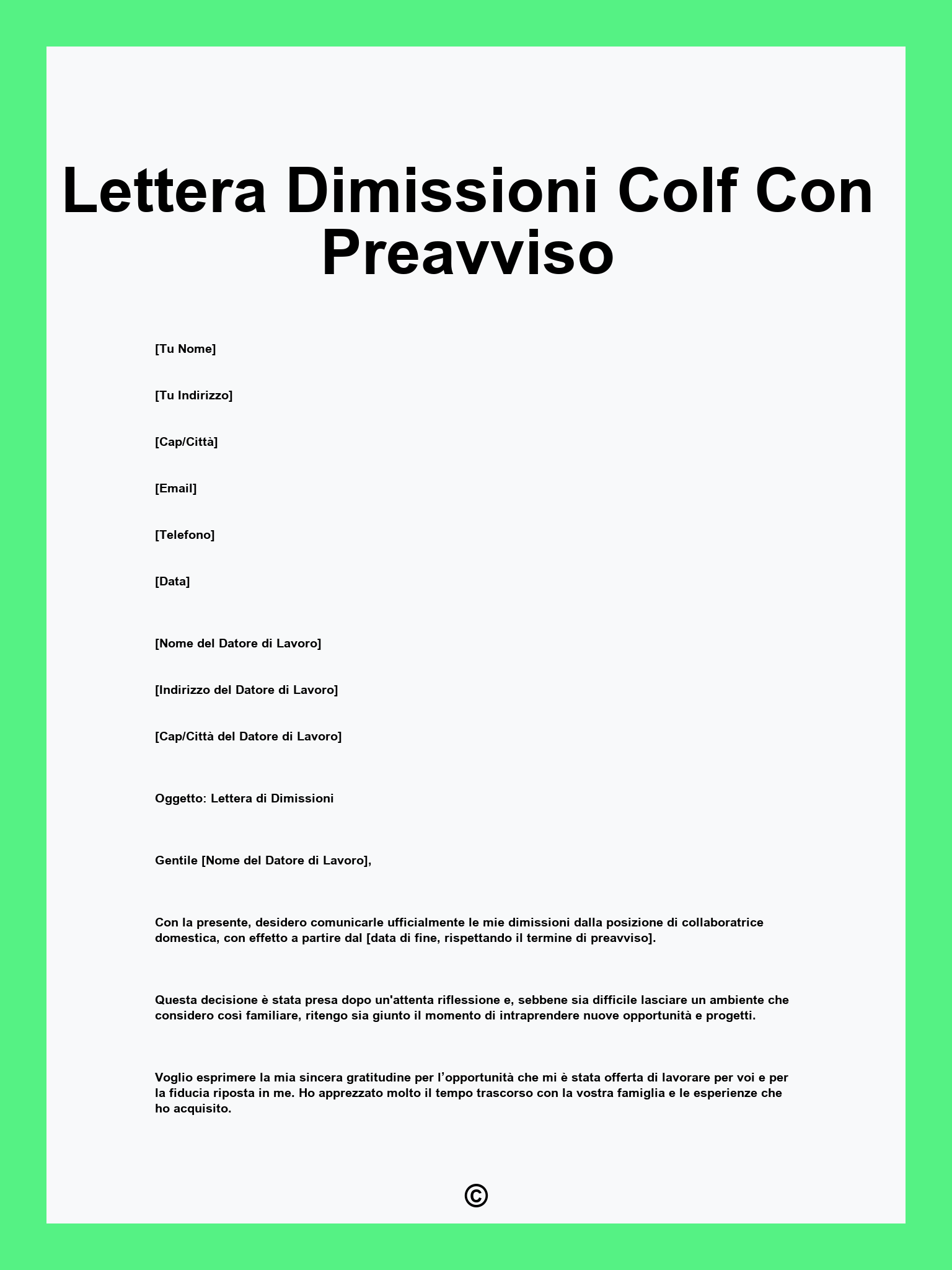 Lettera Dimissioni Colf Con Preavviso