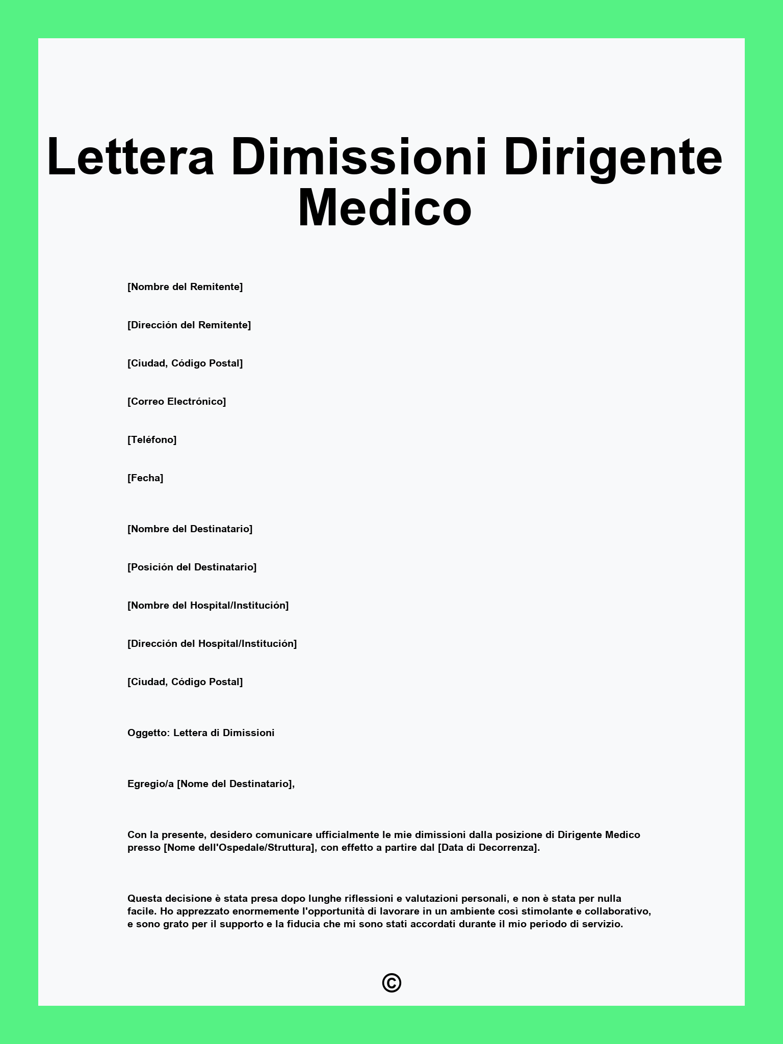 Lettera Dimissioni Dirigente Medico