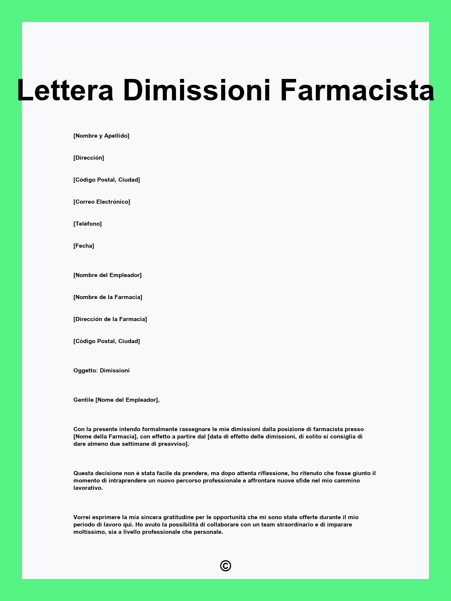 Lettera Dimissioni Farmacista