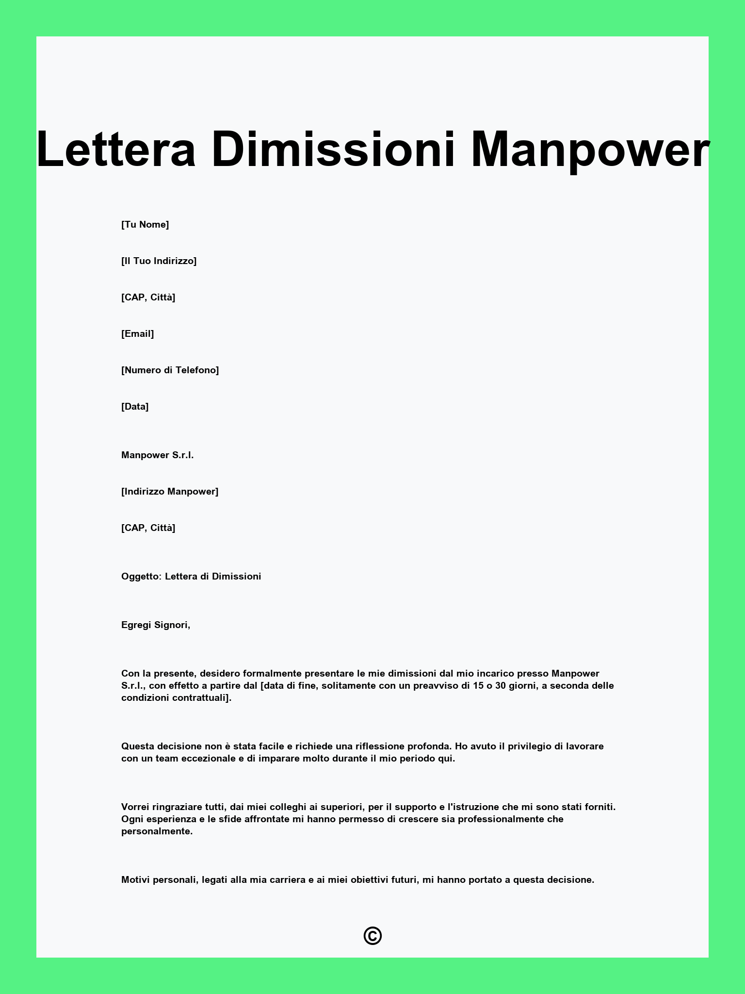 Lettera Dimissioni Manpower