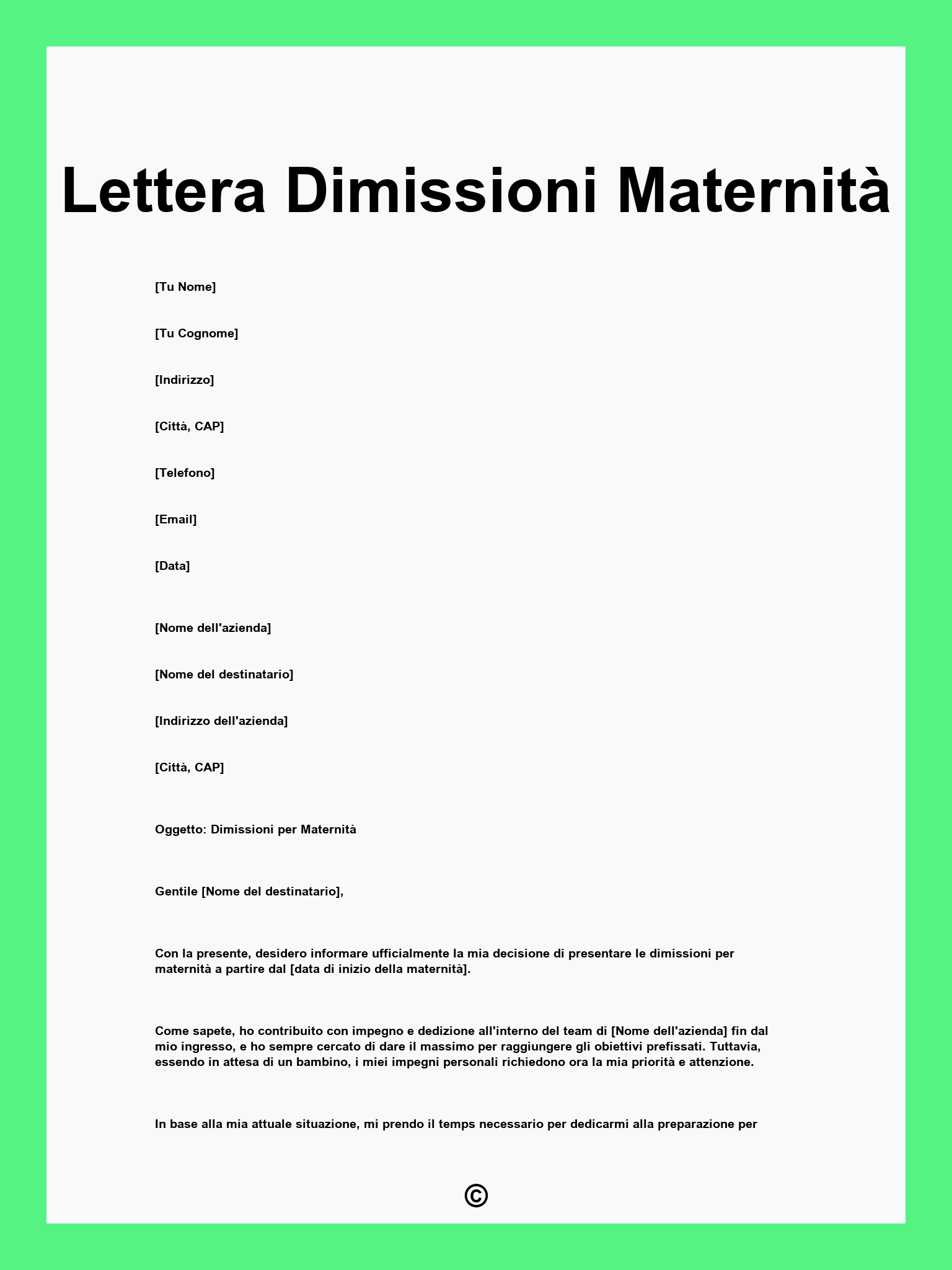 Lettera Dimissioni Maternità