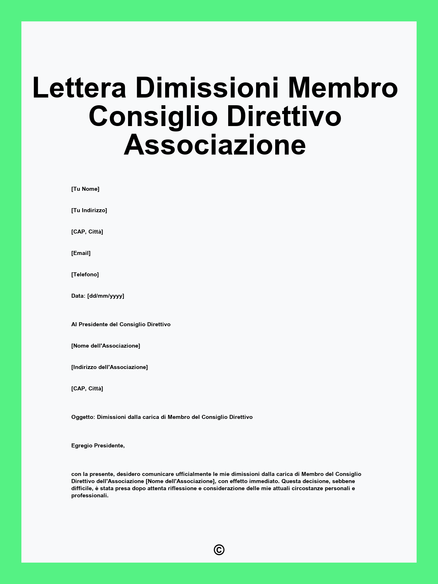 Lettera Dimissioni Membro Consiglio Direttivo Associazione