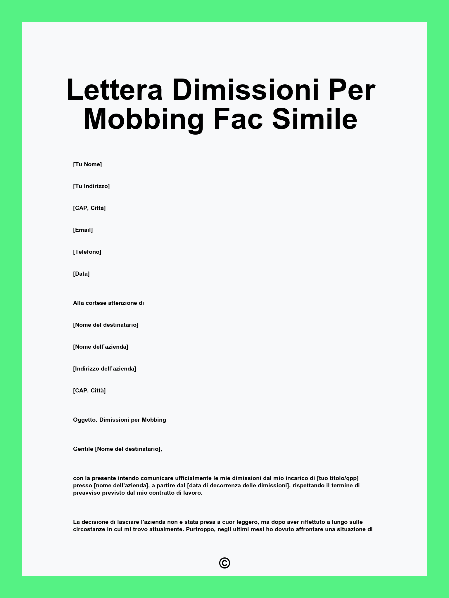 Lettera Dimissioni Per Mobbing Fac Simile