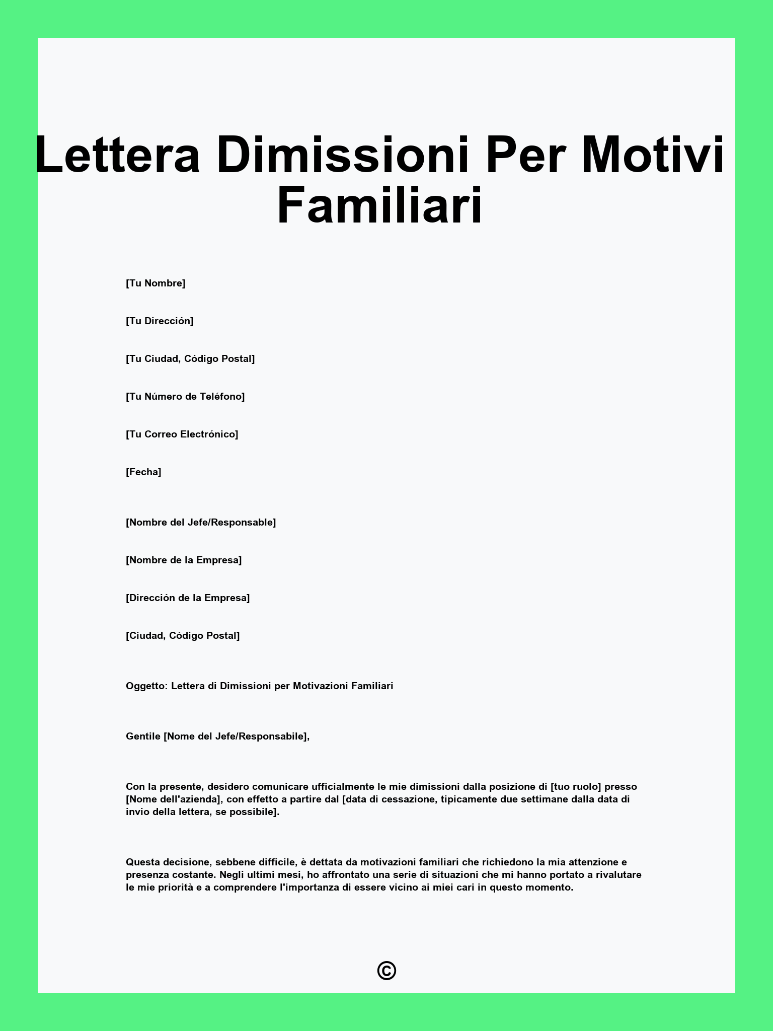 Lettera Dimissioni Per Motivi Familiari
