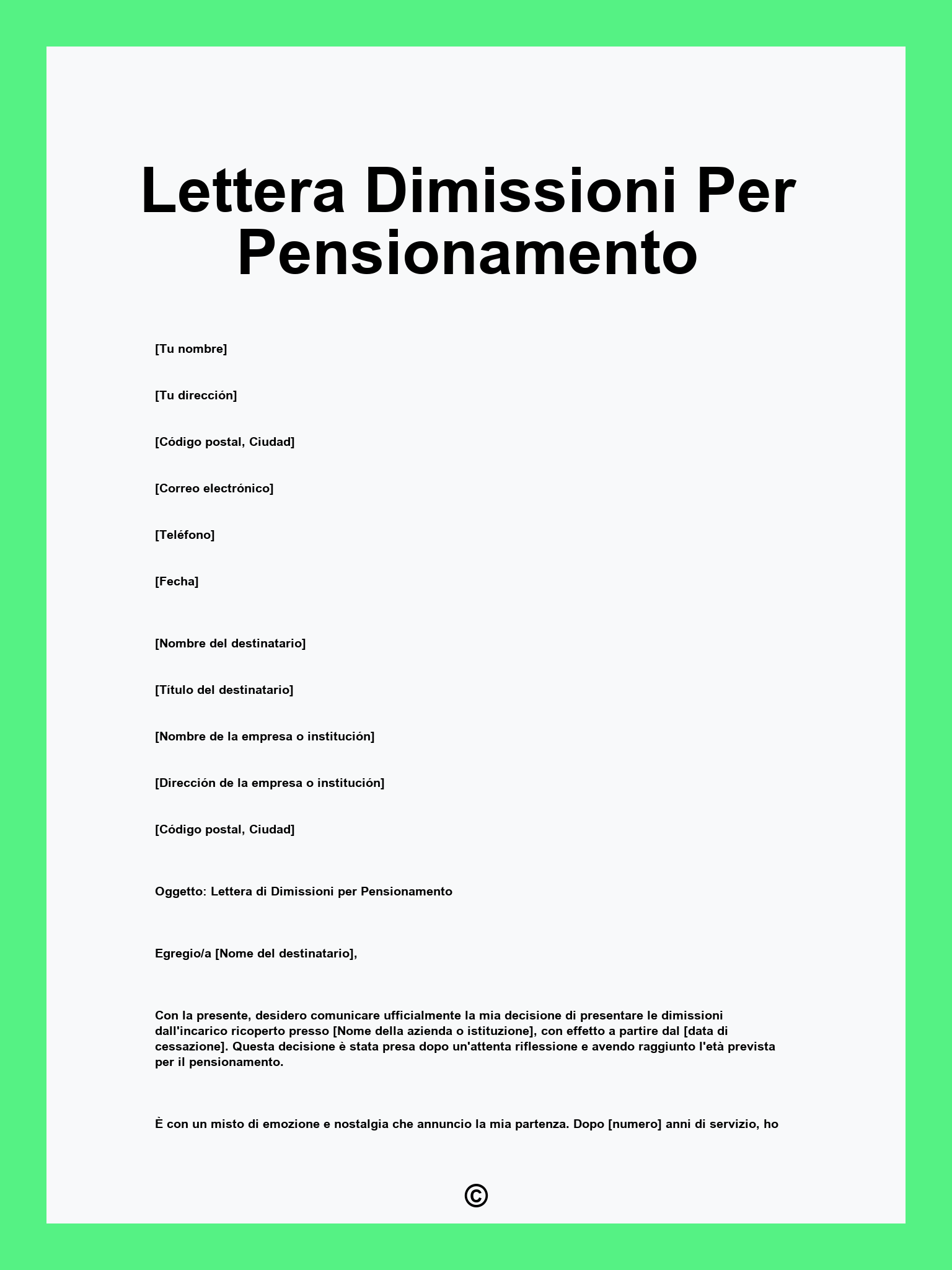 Lettera Dimissioni Per Pensionamento