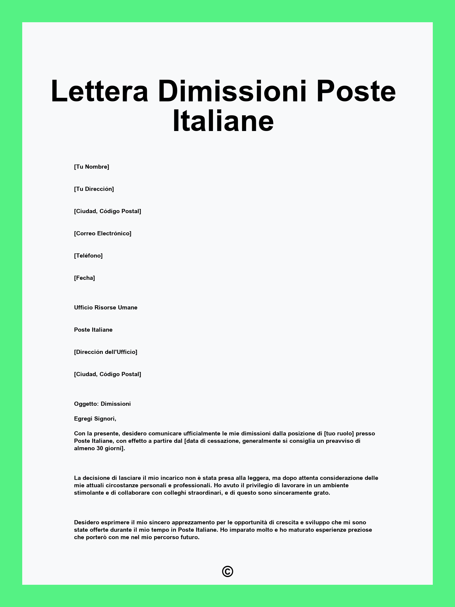 Lettera Dimissioni Poste Italiane