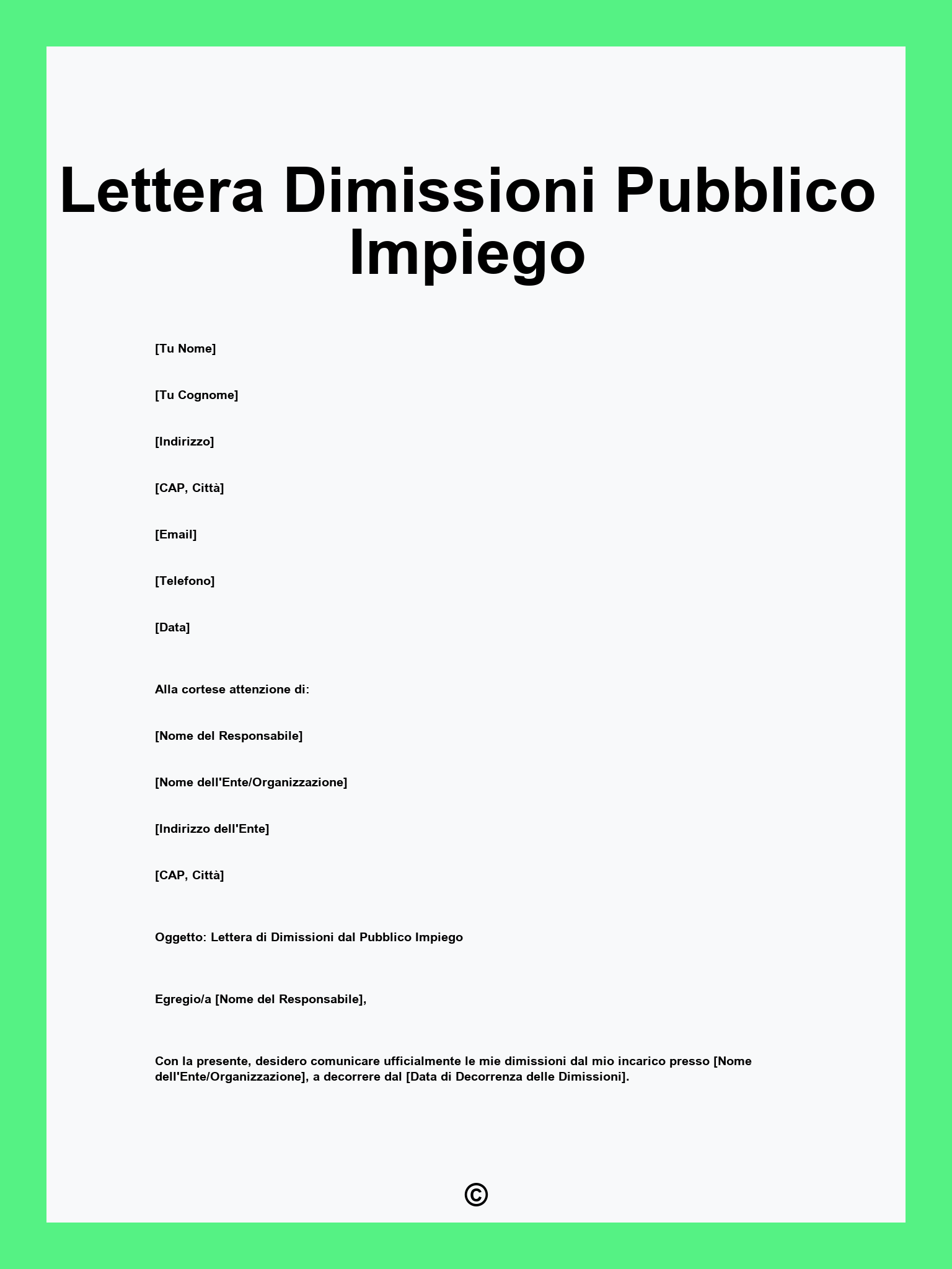 Lettera Dimissioni Pubblico Impiego