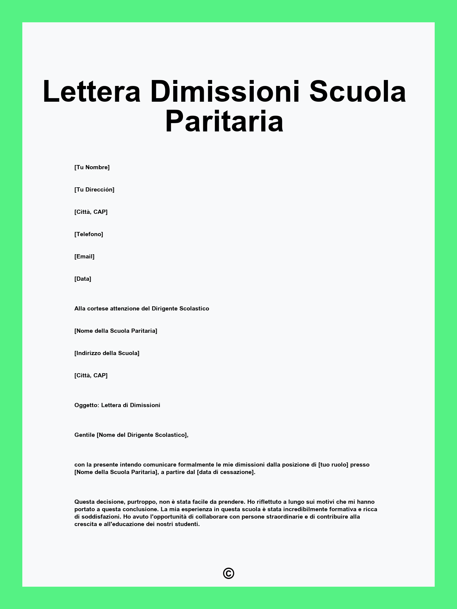 Lettera Dimissioni Scuola Paritaria