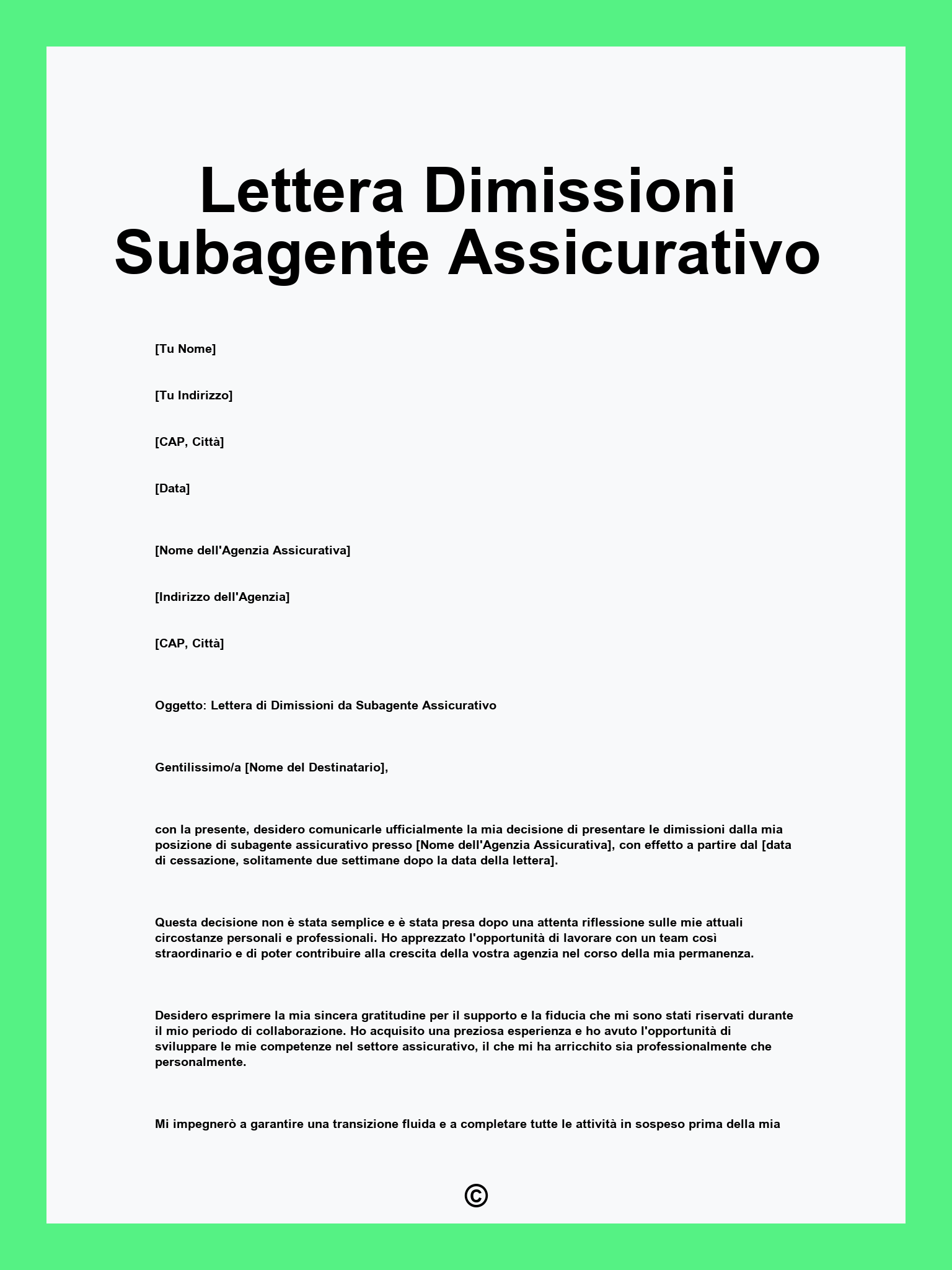 Lettera Dimissioni Subagente Assicurativo