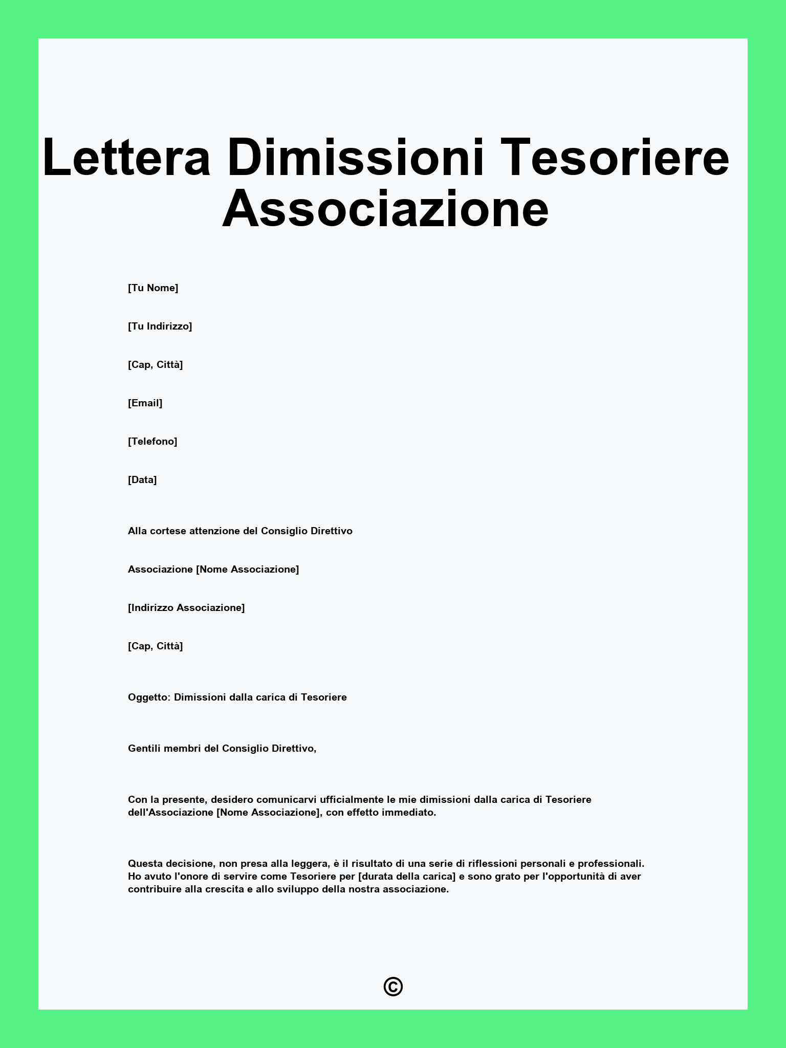 Lettera Dimissioni Tesoriere Associazione