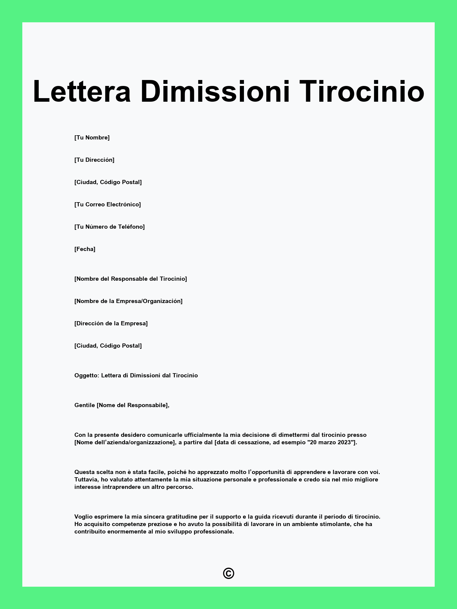 Lettera Dimissioni Tirocinio