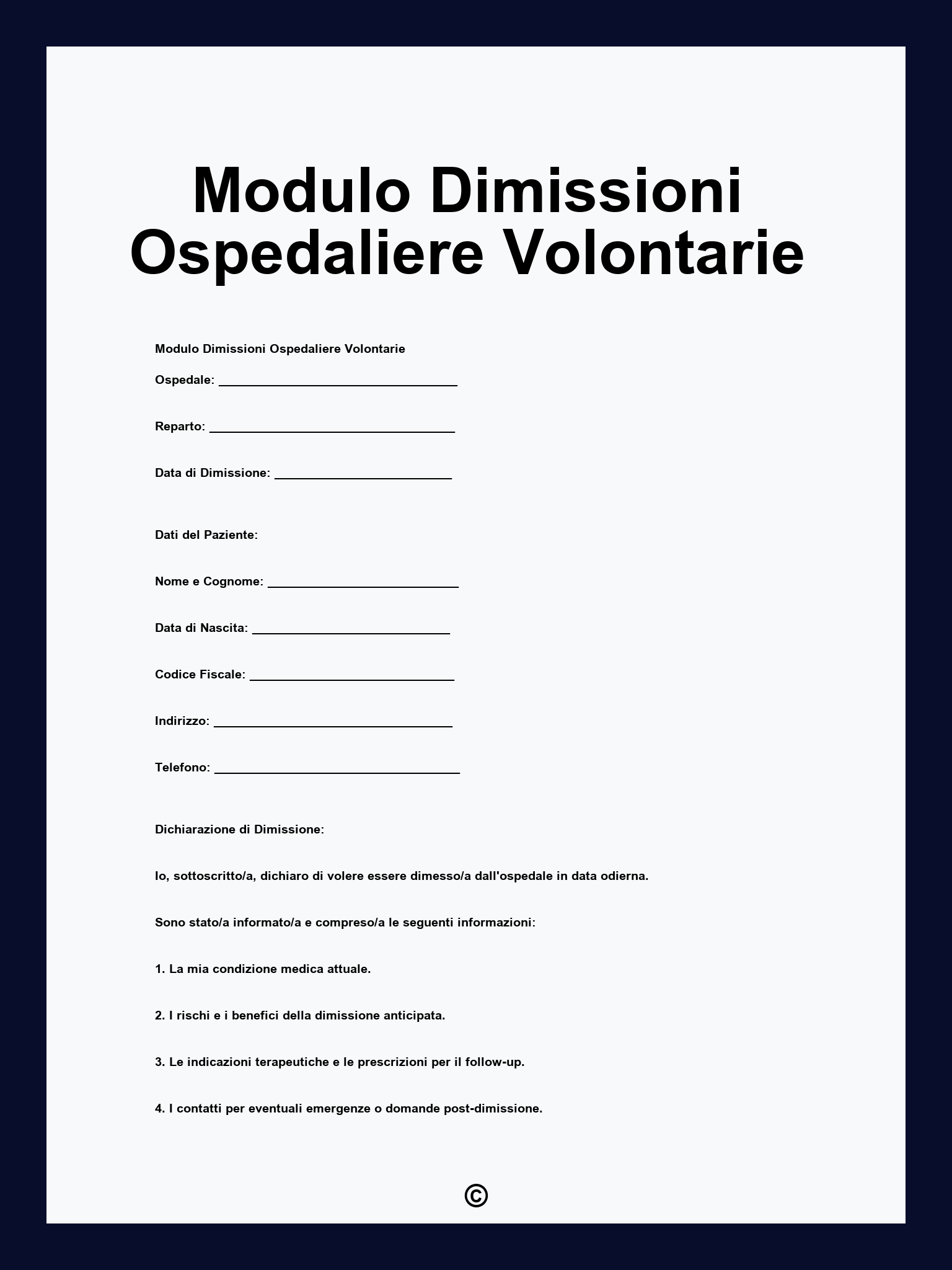 Modulo Dimissioni Ospedaliere Volontarie