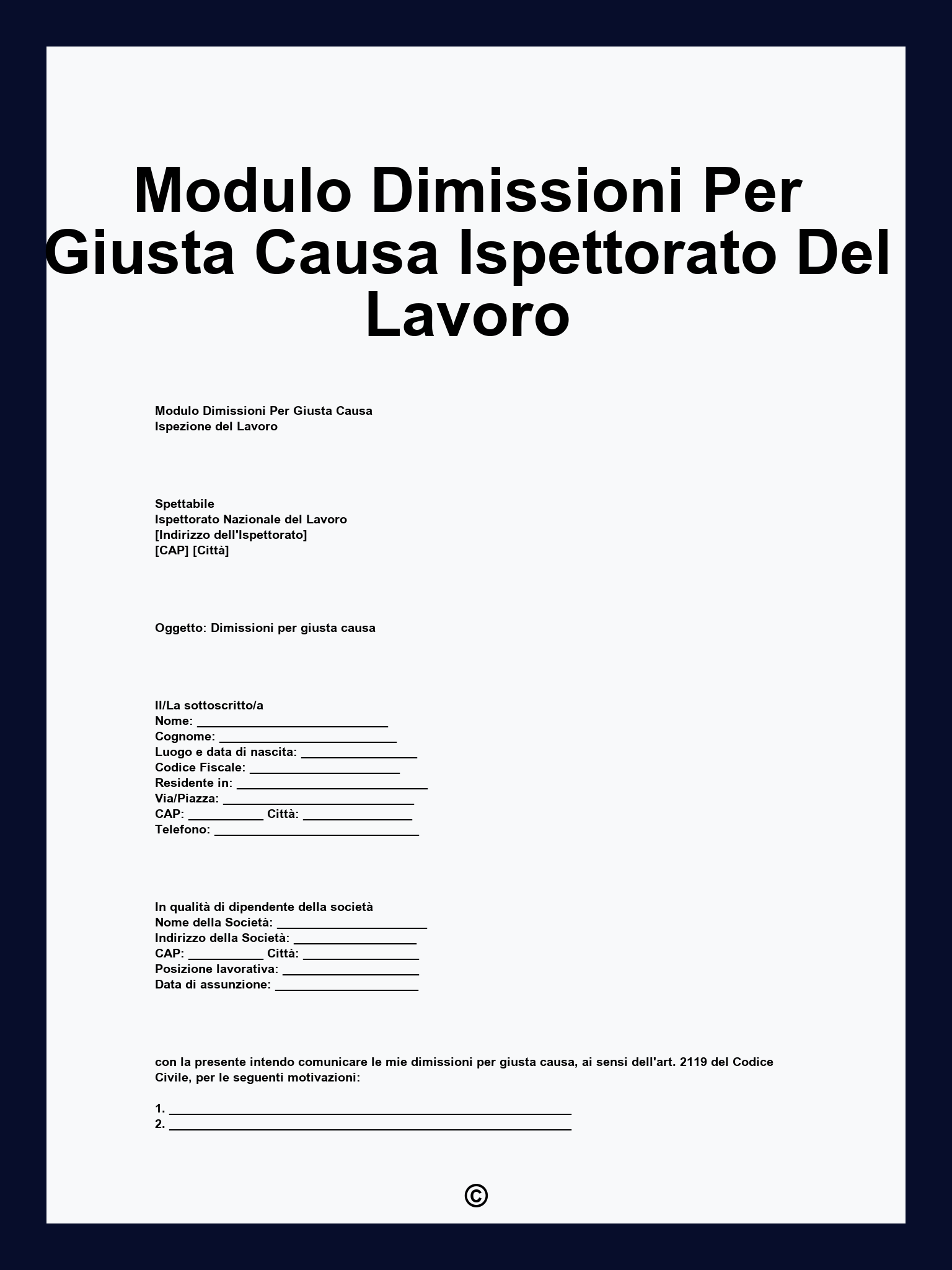 Modulo Dimissioni Per Giusta Causa Ispettorato Del Lavoro