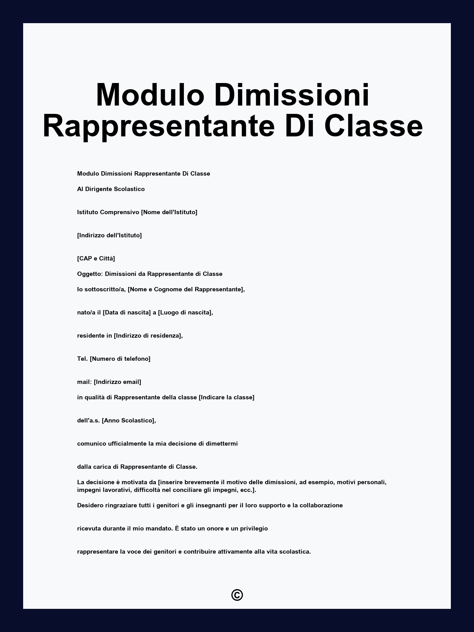 Modulo Dimissioni Rappresentante Di Classe